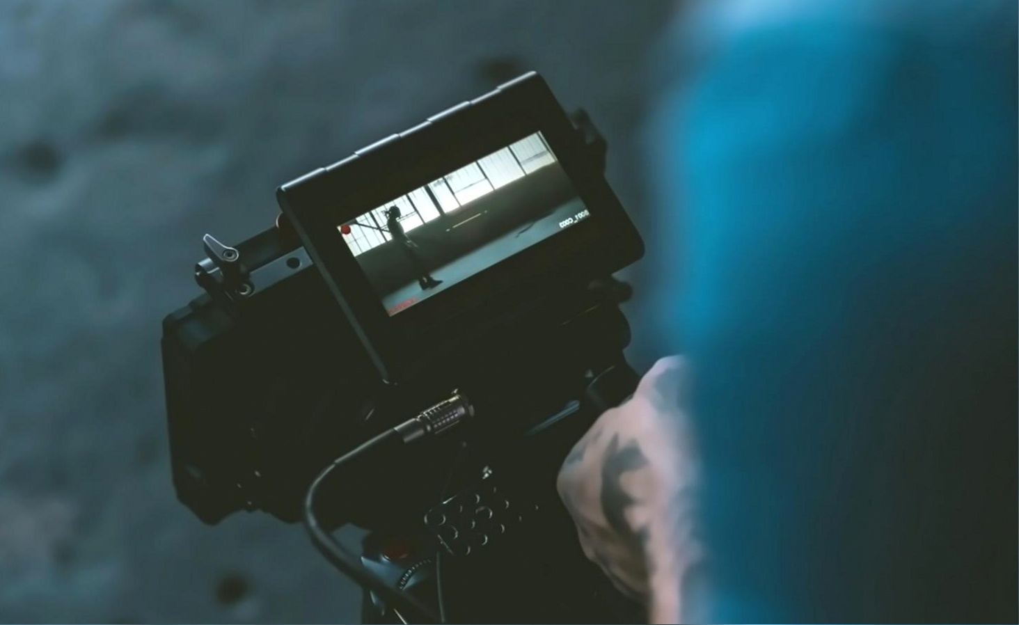 Editing process - film frames and story structure on a workspace